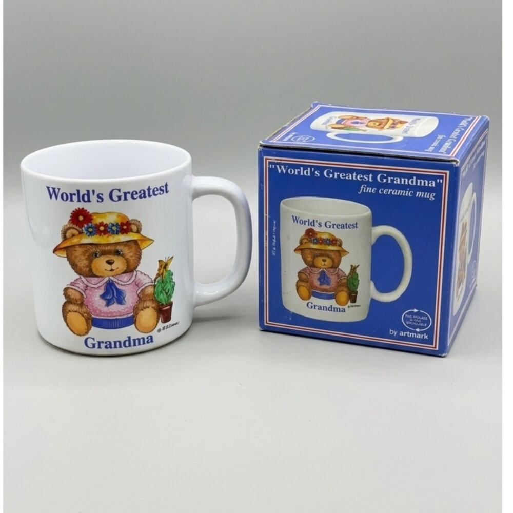 Vintage Artmark World's Greatest Grandma Teddy Bear Ceramic Mug 12oz In Box*6